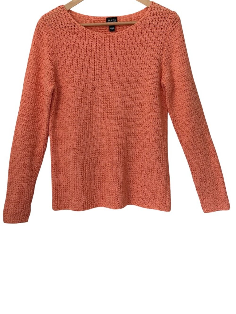 VTG Eileen Fisher Open Mesh Knit Boat Neck Cotton LS Pullover Sweater Coral S